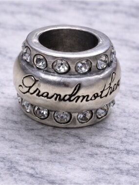 Grandmother Charm Spacer Silver Tone Rhinestone European Bead
